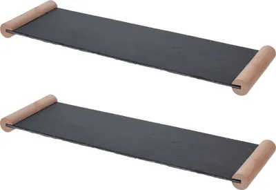 Produktbild von 2x Servierplatte Schiefer 50 x 15 cm mit Holzgriffen Schieferplatte Käseplatte Wurstplatte Servierteller