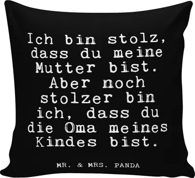 Produktbild von Mr. & Mrs. Panda kuschelkissen 40x40 Ich bin stolz, dass... - Schwarz - Geschenk, stolz, Großmutter, Kissen, Glizer Spruch Sprüche Weisheiten Zitate Lustig Weisheit Worte