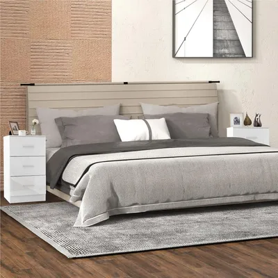 Immagine prodotto di Comodino - Cassettiera da letto - Tavolino da notte - Cassettiera - Mobiletto con cassetti - Set da 2 - Legno - 3 cassetti - Design compatto