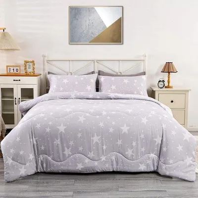 Zdjęcie produktu dla Biało-szara kołdra czterosezonowa z 2 poszewkami na poduszki z mikrofibry, gramatura 260 g/m², wymiary 200 x 200 cm, dwustronna