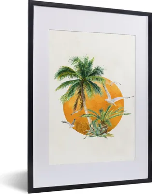 Produktbild von MuchoWow® MuchoWow® Gerahmtes Poster Sonne - Vogel - Palme 30x40 cm - Poster mit zchwarzem Bilderrahmen - Wandposter Schlafzimmer