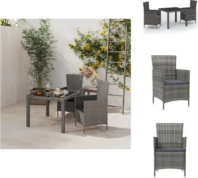 Produktbild von vidaXL 3-tlg. Garten-Essgruppe mit Auflagen Poly Rattan Grau -  Gartenmöbel-Sets