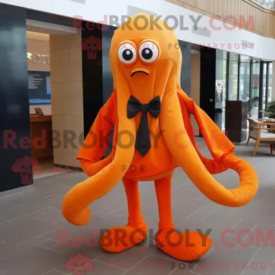 Produktbild von Maskottchenkostüm REDBROKOLY Orange Squid mit Rollkragen und Fliege