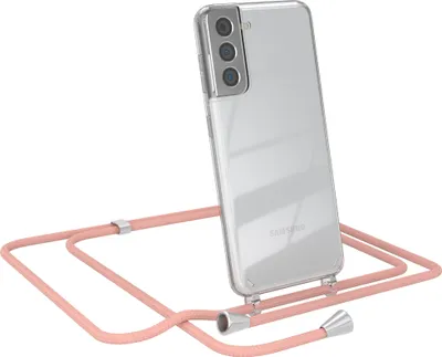 Produktbild von EAZY CASE Handykette kompatibel mit Samsung Galaxy S21 5G, Handyhülle mit Umhängeband, Handykordel, Schutzhülle Clear, Band in Rosa