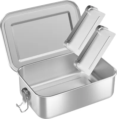 Produktbild von WELLGRO Edelstahl Dosen eckig - 550ml 850ml 1400ml 2400ml auslaufsicher Metall Brotdose Lunchbox, Kapazität:1400 ml