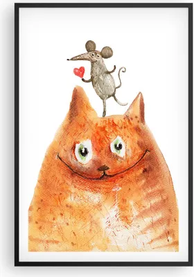 Produktbild von Gerahmtes Poster - Schwarzer Rahmen - Katze Maus Kinder - 61x91,5 cm - Wand Bild - Wanddeko - Wandbilder - Kunstposter - Wandposter - Bilderrahmen - Bilder - Kunstdruck - Wandbild - P2BPA61x91-4195