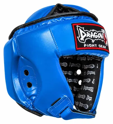 Obrázok produktu pre Dragon DRG-99-L, certifikovaná ochrana hlavy podľa štandardu IFMA – Profesionálna boxerská prilba pre Muay Thai a kickbox, vyrobená z prírodnej kože – CE – Modrá/Červená (Modrá, veľkosť M)