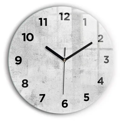 Obrázok produktu pre Wallfluent Hodiny - Okrúhle Sklenené Nástenné Hodiny - Tichý Quartz Strojček - Dekorácia Na Stenu V Spálni - Čierne Hodinové Ručičky - 60cm - Betónová stena