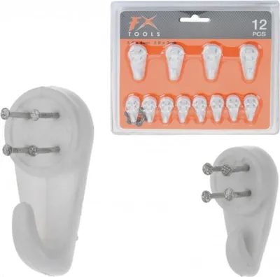 Produktbild von FX Tools Bilderhaken Wandhaken PLASTIKHAKEN MIT NÄGELN für Beton Holz Wandmontage 12 Stück