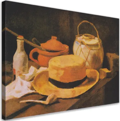 Produktbild von Leinwandbild  Reproduktion Stilleben mit gelbem Strohhut 100x70 Feeby Bunt bild für die wand bereit zum aufhängen