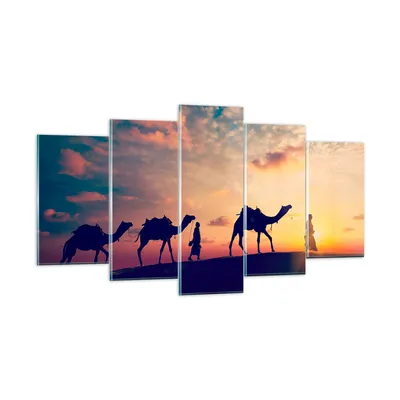 Produktbild von Bilder auf glas - Kamel Wohnwagen - 160x85cm - Glasbilder - Wandbilder - Kunstdruck - zum Aufhängen bereit - Wanddekoration aus Glas - Glas Bilder - Wandbild auf Glas - 5 Teile - GEA160x85-3672