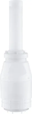A white plumbing fixture part, likely a valve or drain component, is shown against a plain white background.