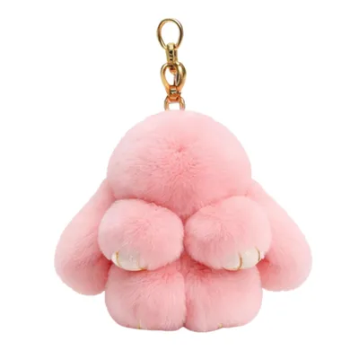Immagine prodotto di Morbido portachiavi a forma di coniglio da 14 cm, portachiavi in Pelliccia sintetica, ciondolo da borsa - BUNNPY Rosa