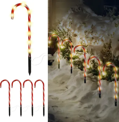Produktbild von Lichterkette Zuckerstangen 5er Gartenstecker Timer 8 Leds H47cm Lichterkette Leuchtstangen Erdspieß