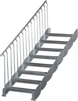 Produktbild von Wangentreppe mit Bodenstütze | Höhe: 164-180 cm, Stufenbreite: 100 cm | Einseitiges Geländer