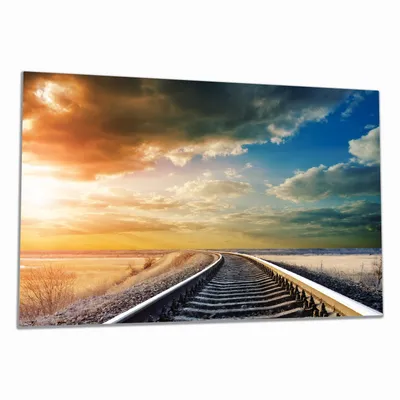 Produktbild von Wallario Herdabdeckplatte aus Glas, Größe 80 x 52 cm 1-teilig, Motiv Bahnschienen ins Ungewisse