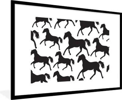 Produktbild von MuchoWow® MuchoWow® Gerahmtes Poster Pferde - Weiß - Muster - Mädchen - Kinder - Mädchen 90x60 cm - Poster mit zchwarzem Bilderrahmen - Wanddekoration - Fotos
