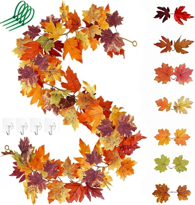 Productafbeelding van Kunstherfstbladeren - Set van 2 - Slinger - Bladeren - Herfstdecoratie - Hangen - Herfstslinger - Bladerslinger - Herfst