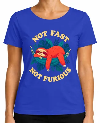 Imagen del producto de Camiseta para mujer, diseño "Perezoso, no rápido, no furioso", color azul, talla M