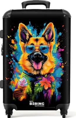 Produktbild von NoBoringSuitcases.com® Großer Koffer - Sommerhund mit buntem Graffiti - Kombinationsschloss TSA - Hartschalen Trolley 4 Rollen - 72 liter - Reisekoffer - 66 cmKoffer Mittelgroß 67x43x25 cm, 72L,