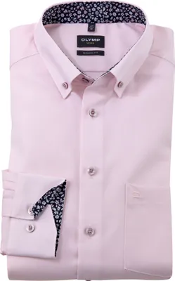Produktbild von Olymp Hemd einfarbig rosa Button-Down mit Brusttasche