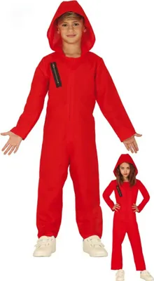 Produktbild von Rotes Dieb-Jumpsuit-Kostüm für Kinder 7 bis 9 Jahre (125-135 cm)