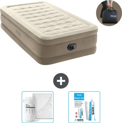 Produktbild von Intex Luftbett - 1 Person - 99 x 191 x 46 cm - Beige - Inklusive Pumpe - Spannbettuch en Reperaturset