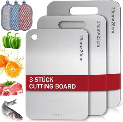 Produktbild von Schneidebrett 3er Set, Edelstahl, antibakteriell, BPA-frei, doppelseitig, für Küche