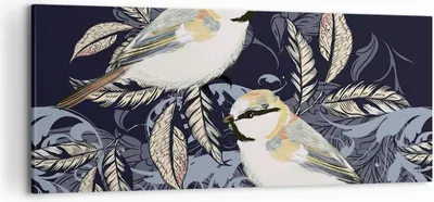 Produktbild von Bild auf Leinwand - Leinwandbild - Einteilig - Vögel Blätter Ornament - 120x50cm - Wand Bild - Wanddeko - Wandbilder - Leinwanddruck - Bilder - Wanddekoration - Leinwand bilder - AB120x50-4408