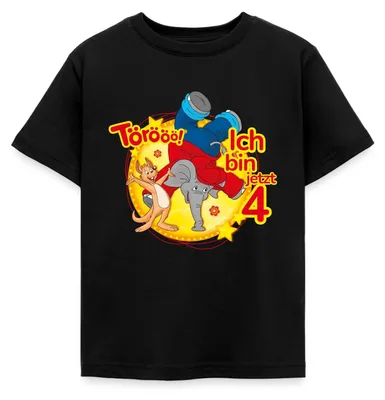 Produktbild von Spreadshirt Benjamin Blümchen Ich Bin Jetzt 4 Kinder T-Shirt, 122/128 (7-8 Jahre), Schwarz