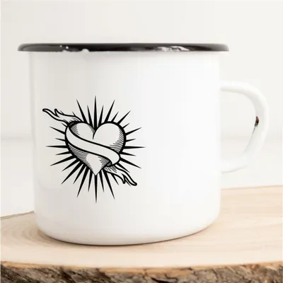 Produktbild von Huuraa Emaille Tasse Herz Liebe Geschenk Kaffeebecher Vintage 300ml Herz Liebe Präsent