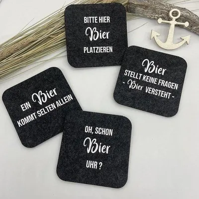 Image de Lot de 4 dessous de verre Vilt avec des citations sur la bière