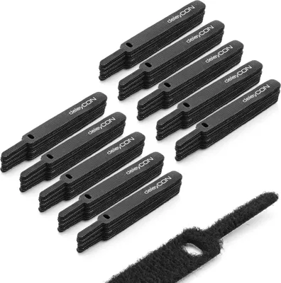 Produktbild von deleyCON 100x Klett Kabelbinder 11,5cm Klettband 12mm Breit Kabelmanagement Kabelorganizer Klettkabelbinder Klettverschluss Schwarz