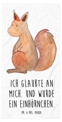 Produktbild von Mr. & Mrs. Panda Badehandtuch Einhorn Glauben - Weiß - Geschenk, Einhörner, Handtuch, Eichhörnchen, Duschtuch, Unicorn, Duschhandtuch, Einhörnchen, Strandtuch, Großes