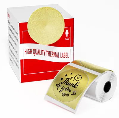 Produktbild von Phomemo M110 M120 M200 M220 M221 rundes Kreis-Etikett – Thermo-Etiketten für Preis, Name, Adresse, Logo, Barcode, 50 mm x 50 mm, Gold (1 Rolle)