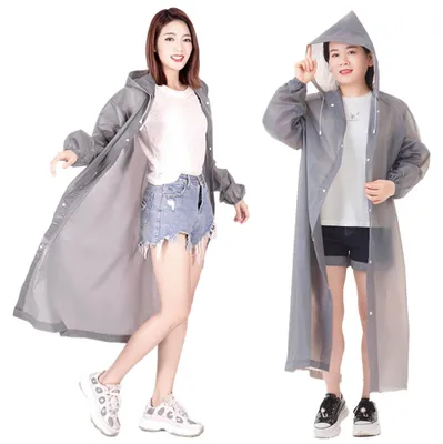 Produktbild von EVA-Regenmantel, wasserdichter Regenponcho, wiederverwendbar, Uni, Herren, Damen, langer, transparenter Regenschutz