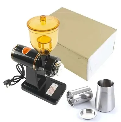 Produktbild von Elektrische Kaffeemühle - 8-Gang Scheibenmahlwerk - Edelstahl - 8 Mahlgrade 4–10 Stufen - 200W 220V - Bohnenbehälter ab 90 g - EU-Stecker