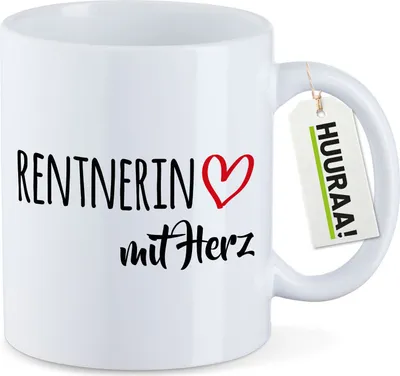Produktbild von Huuraa Kaffeetasse Rentnerin mit Herz 330ml Weiß Keramik Kaffeebecher Geschenkidee