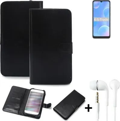 Produktbild von K-S-Trade Wallet Case Handyhülle kompatibel mit Blackview A50 Schutzhülle Flip cover Flipstyle Tasche Hülle Flipcover Slim Bumper schwarz + in ear