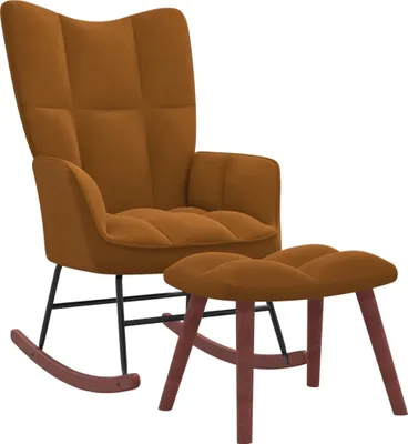 Image de Chaise à bascule avec tabouret en velours marron