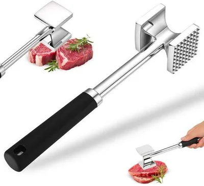 Zdjęcie produktu dla Młot do mięsa, młot do mięsa ze stali nierdzewnej, młot dwuboczny z uchwytem nieślizgniętym do przetargu steki, wołowina, kotlet kurczaka, kuchnia, gotowanie, akcesoria do grilla