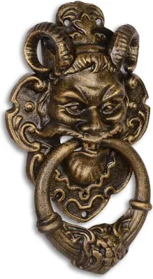 Obrázok produktu pre Casa Padrino Klopačka na dvere Baroque Devil Face Cast Iron Bronze Coloured 32,7 cm - Antique Art Nouveau Wilhelminian Style