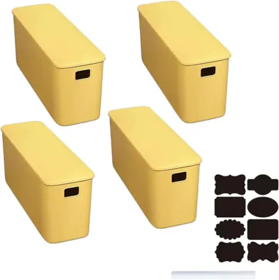 Image de Boîtes de rangement en plastique, empilables, 37x13x15 cm, lot de 4, pour la cuisine et la salle de bain