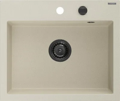 Produktbild von Mexen Oscar Granitspüle 1-beckig 580 x 490 mm, beige, schwarzer Siphon - 6519581000-69-B
