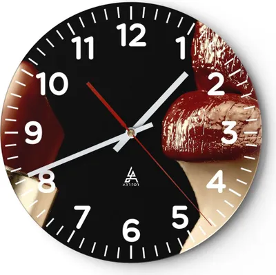 Produktbild von Wanduhr - Rund - Glasuhr - Frau rote Lippen Lippenstift Gesicht - 30x30cm - Schleichendes Uhrwerk - Lautlos - zum Aufhängen bereit - Dekoration Modern - Wanddekoration aus Glas - C4AR30x30-0414