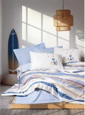 Image de Parure de Lit, 100% Coton Renforcé, 220 x 240 cm, Bleu, 2 Taies d'Oreiller 60 x 60 cm