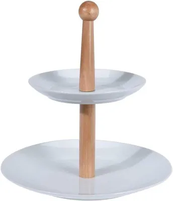 Zdjęcie produktu dla Ceramiczna dwupiętrowa półka na owoce i do serwowania, w białym kolorze