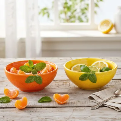 Produktbild von 2er Set Dip Schalen Ø11cm 150ml Zitrone Orange Keramik Schüssel Snack Desserts