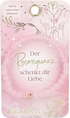 Produktbild von Moments Premium Rosenquarz Armband, 100% Natürlicher Edelstein, Rosa, Liebesthema Schmuck