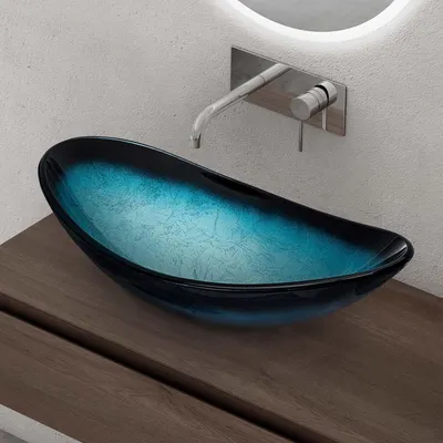 Image de doporro Lavabo à Poser Vasque en Verre Bleu Lave Mains Ovale de Salle de Bains Petit Lave-Mains pour WC 53,5x35,5x16 cm Minerva08